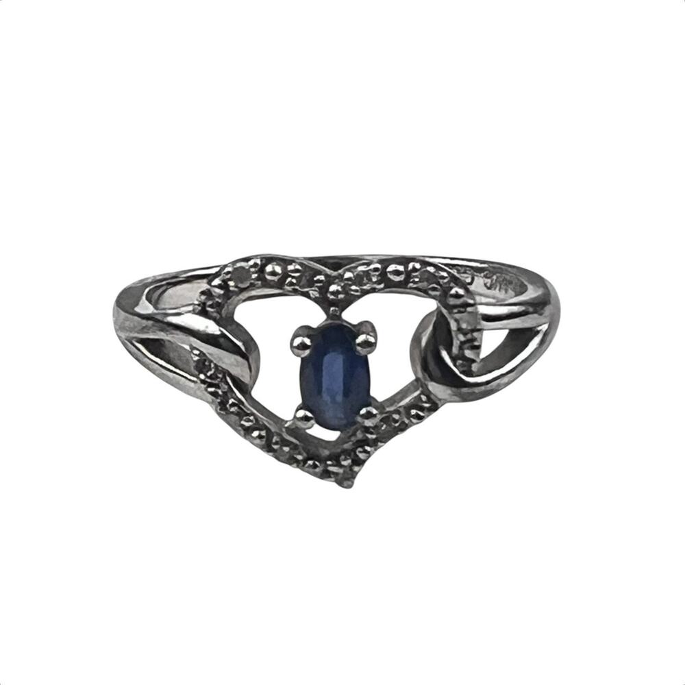 M/C Topaz & Diamond Chip Heart Sterling Silver Ring Size 7